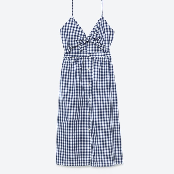Zara gingham blue and white button down front tie midi dress - Picture 3 of 10